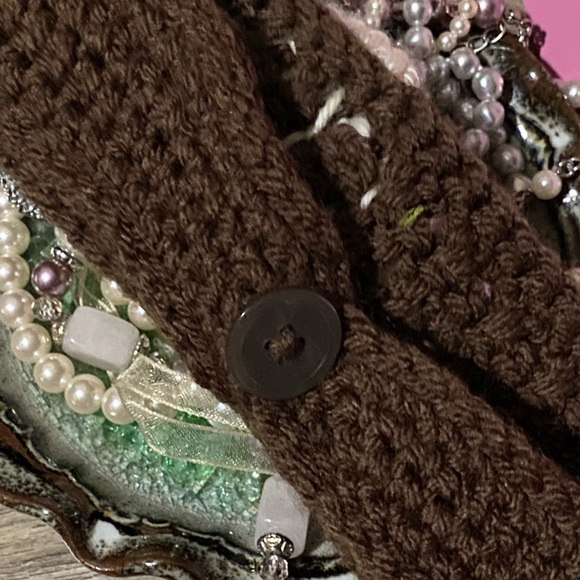 COPY - Brown Crocheted Headband with Cream Flower - Picture 5 of 8